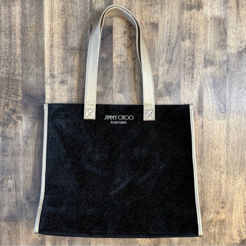 Jimmy Choo Parfums Tote Bag Black Velvet Gold Metallic Sparkle Drop Handle - Picture 3 of 10
